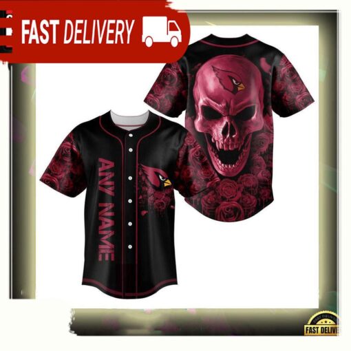 NFL Custom Name Arizona Cardinals Football Skull Baseball Jersey Shirt - available at - sportfansshop.com