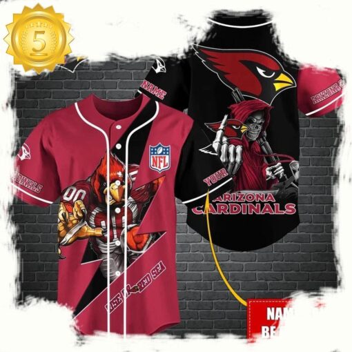 NFL Custom Name Arizona Cardinals Mascot And Skull New Design Baseball Jersey - available at - sportfansshop.com