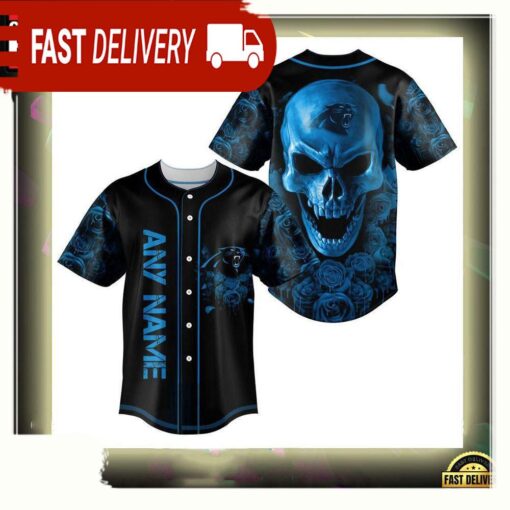 NFL Custom Name Carolina Panthers Football Skull Baseball Jersey Shirt - available at - sportfansshop.com