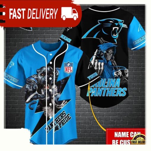 NFL Custom Name Carolina Panthers Mascot And Skull New Design Baseball Jersey - available at - sportfansshop.com