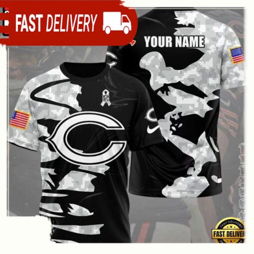 NFL Custom Name Chicago Bears Camo All Over Print T Shirt - available at - sportfansshop.com