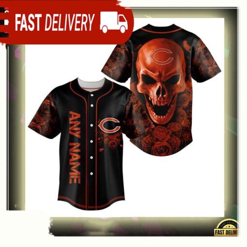 NFL Custom Name Chicago Bears Football Skull Baseball Jersey Shirt - available at - sportfansshop.com