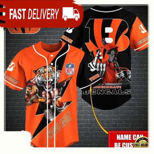 NFL Custom Name Cincinnati Bengals Mascot And Skull New Design Baseball Jersey - available at - sportfansshop.com