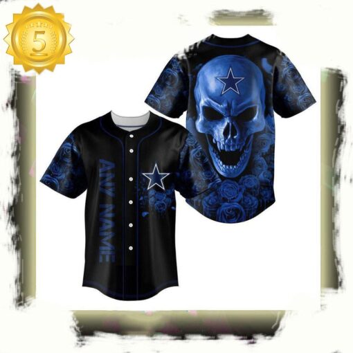 NFL Custom Name Dallas Cowboys Football Skull Baseball Jersey Shirt - available at - sportfansshop.com