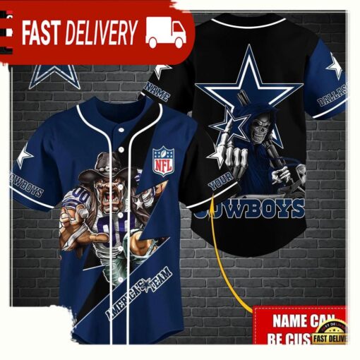 NFL Custom Name Dallas Cowboys Mascot And Skull New Design Baseball Jersey - available at - sportfansshop.com