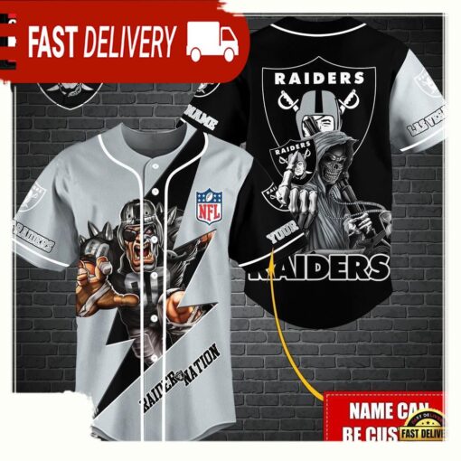 NFL Custom Name Las Vegas Raiders Mascot And Skull New Design Baseball Jersey - available at - sportfansshop.com