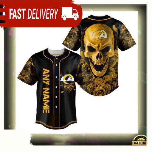 NFL Custom Name Los Angeles Rams Football Skull Baseball Jersey Shirt - available at - sportfansshop.com