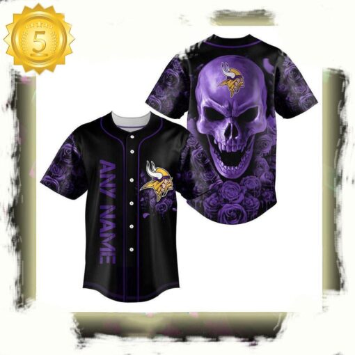 NFL Custom Name Minnesota Vikings Football Skull Baseball Jersey Shirt - available at - sportfansshop.com