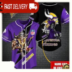 NFL Custom Name Minnesota Vikings Mascot And Skull New Design Baseball Jersey - available at - sportfansshop.com