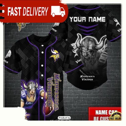 NFL Custom Name Minnesota Vikings Mascot Baseball Jersey - available at - sportfansshop.com