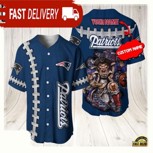 NFL Custom Name New England Patriots Mascot Baseball Jersey Shirt - available at - sportfansshop.com