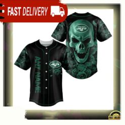 NFL Custom Name New York Jets Football Skull Baseball Jersey Shirt - available at - sportfansshop.com