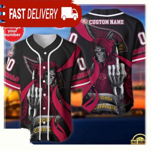 NFL Custom Name Number Arizona Cardinals Skull Death Baseball Jersey Shirt - available at - sportfansshop.com