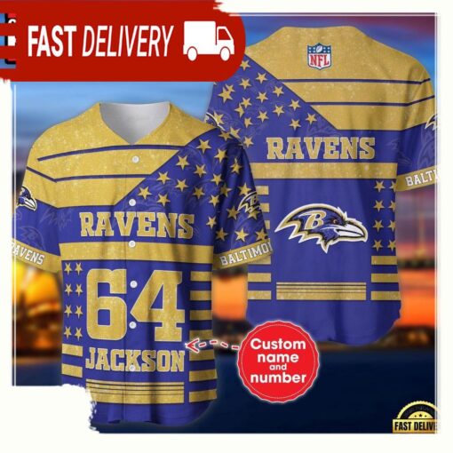 NFL Custom Name Number Baltimore Ravens American Flag New Design Baseball Jersey Shirt - available at - sportfansshop.com