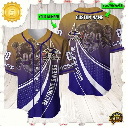 NFL Custom Name Number Baltimore Ravens Mascot Football New Design Baseball Jersey Shirt - available at - sportfansshop.com