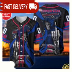 NFL Custom Name Number Buffalo Bills Skull Death Baseball Jersey Shirt - available at - sportfansshop.com