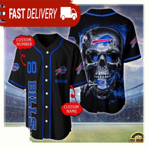 NFL Custom Name Number Buffalo Bills Skull Face Baseball Jersey Shirt - available at - sportfansshop.com