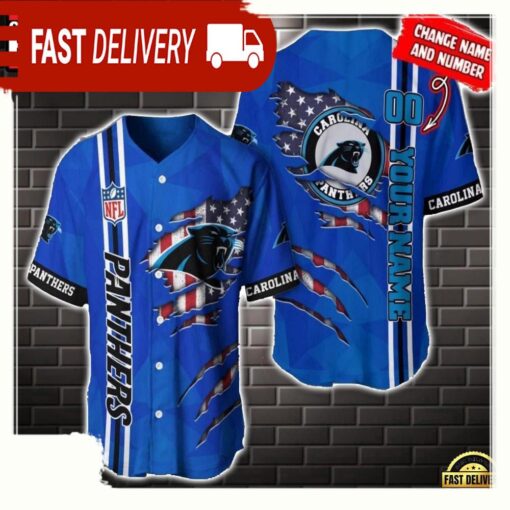 NFL Custom Name Number Carolina Panthers America Flag New Design Baseball Jersey Shirt Gift For Fans - available at - sportfansshop.com