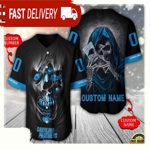 NFL Custom Name Number Carolina Panthers Team Skull Death Baseball Jersey Shirt - available at - sportfansshop.com