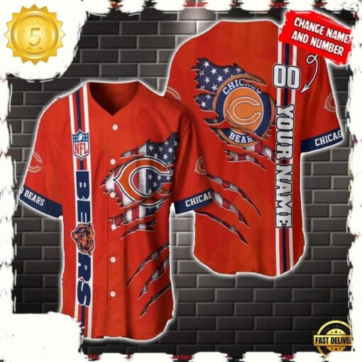 NFL Custom Name Number Chicago Bears America Flag New Design Baseball Jersey Shirt Gift For Fans - available at - sportfansshop.com