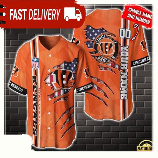 NFL Custom Name Number Cincinnati Bengals America Flag New Design Baseball Jersey Shirt Gift For Fans - available at - sportfansshop.com