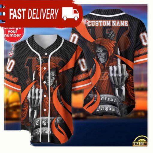 NFL Custom Name Number Cincinnati Bengals Skull Death Baseball Jersey Shirt - available at - sportfansshop.com