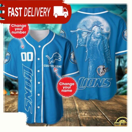 NFL Custom Name Number Detroit Lions Horror 3D New Design Baseball Jersey Shirt - available at - sportfansshop.com