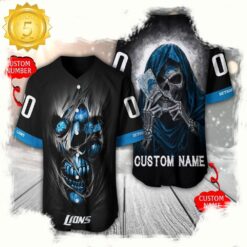 NFL Custom Name Number Detroit Lions Team Skull Death Baseball Jersey Shirt - available at - sportfansshop.com