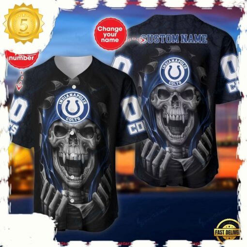 NFL Custom Name Number Indianapolis Colts Skull Baseball Jersey Shirt - available at - sportfansshop.com