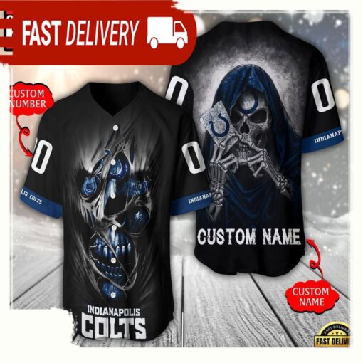 NFL Custom Name Number Indianapolis Colts Team Skull Death Baseball Jersey Shirt - available at - sportfansshop.com