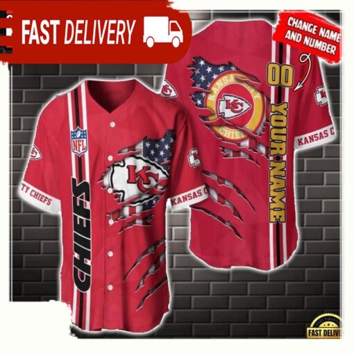 NFL Custom Name Number Kansas City Chiefs America Flag New Design Baseball Jersey Shirt Gift For Fans - available at - sportfansshop.com