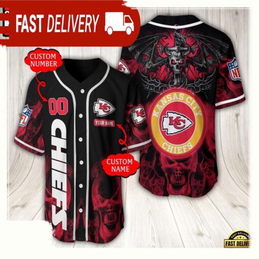 NFL Custom Name Number Kansas City Chiefs Baseball Jersey - available at - sportfansshop.com