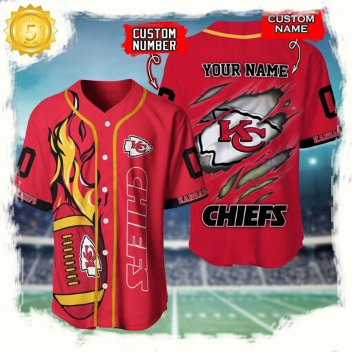 NFL Custom Name Number Kansas City Chiefs Football Team Baseball Jersey Shirt - available at - sportfansshop.com