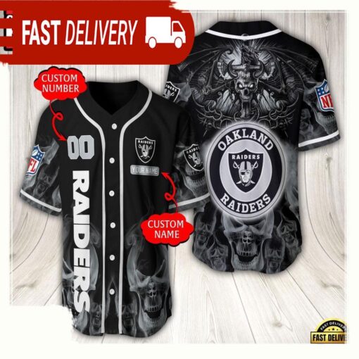 NFL Custom Name Number Las Vegas Raiders Baseball Jersey - available at - sportfansshop.com