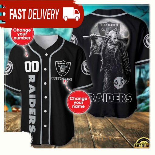 NFL Custom Name Number Las Vegas Raiders Horror 3D New Design Baseball Jersey Shirt - available at - sportfansshop.com