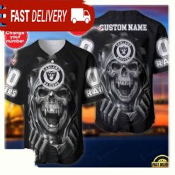 NFL Custom Name Number Las Vegas Raiders Skull Baseball Jersey Shirt - available at - sportfansshop.com