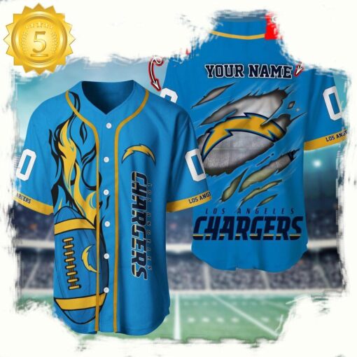 NFL Custom Name Number Los Angeles Chargers Football Team Baseball Jersey Shirt - available at - sportfansshop.com