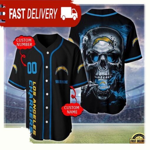 NFL Custom Name Number Los Angeles Chargers Skull Face Baseball Jersey Shirt - available at - sportfansshop.com