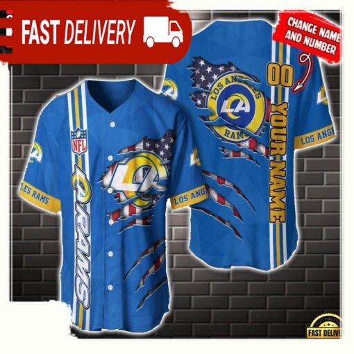 NFL Custom Name Number Los Angeles Rams America Flag New Design Baseball Jersey Shirt Gift For Fans - available at - sportfansshop.com