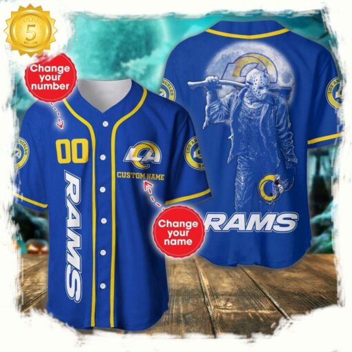 NFL Custom Name Number Los Angeles Rams Horror 3D New Design Baseball Jersey Shirt - available at - sportfansshop.com