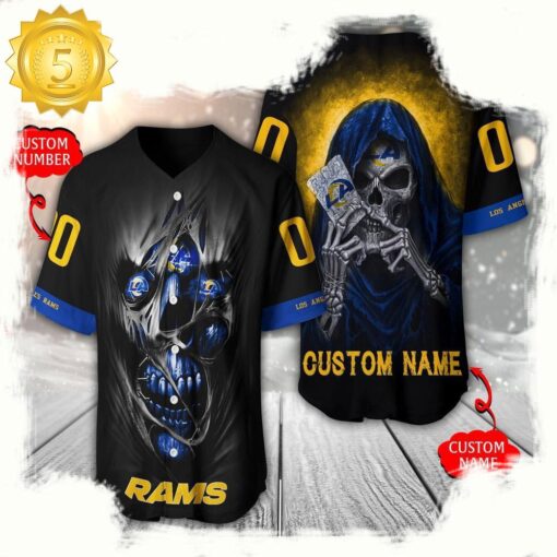 NFL Custom Name Number Los Angeles Rams Team Skull Death Baseball Jersey Shirt - available at - sportfansshop.com