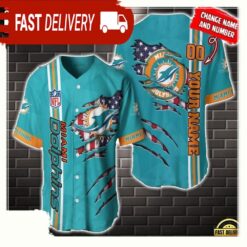 NFL Custom Name Number Miami Dolphins America Flag New Design Baseball Jersey Shirt Gift For Fans - available at - sportfansshop.com