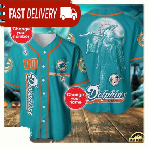 NFL Custom Name Number Miami Dolphins Horror 3D New Design Baseball Jersey Shirt - available at - sportfansshop.com