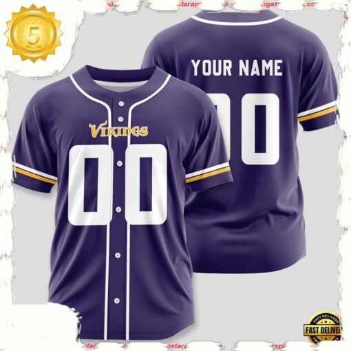 NFL Custom Name Number Minnesota Vikings Team Baseball Jersey Shirt - available at - sportfansshop.com