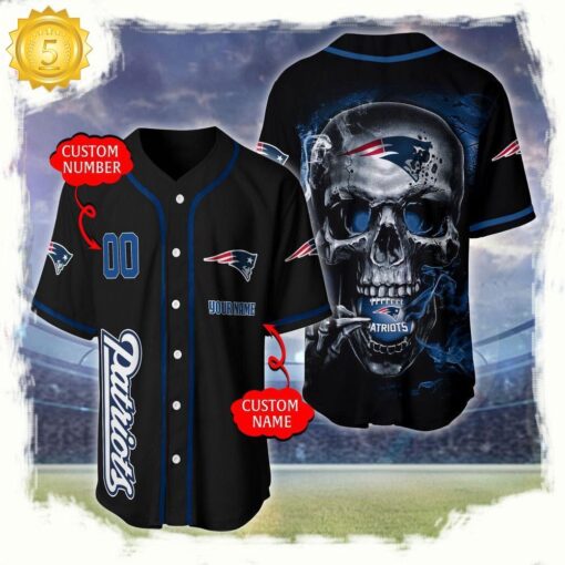 NFL Custom Name Number New England Patriots Skull Face Baseball Jersey Shirt - available at - sportfansshop.com