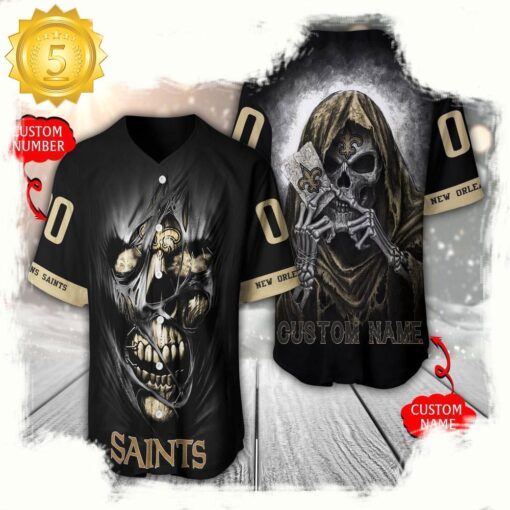 NFL Custom Name Number New Orleans Saints Team Skull Death Baseball Jersey Shirt - available at - sportfansshop.com