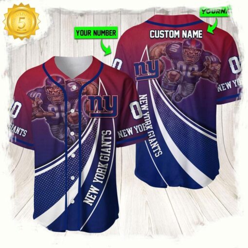 NFL Custom Name Number New York Giants Mascot Football New Design Baseball Jersey Shirt - available at - sportfansshop.com