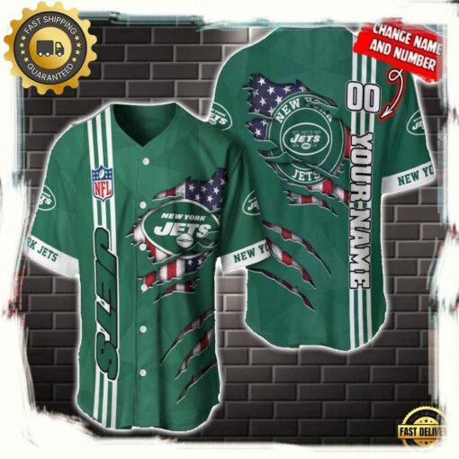 NFL Custom Name Number New York Jets America Flag New Design Baseball Jersey Shirt Gift For Fans - available at - sportfansshop.com