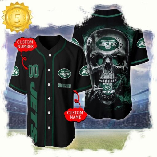 NFL Custom Name Number New York Jets Skull Face Baseball Jersey Shirt - available at - sportfansshop.com