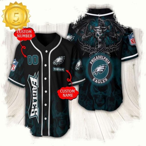 NFL Custom Name Number Philadelphia Eagles Baseball Jersey - available at - sportfansshop.com